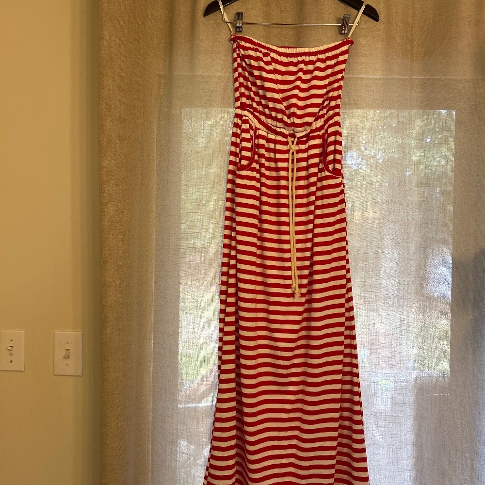 Ya Los Angeles red and white striped maxi dress